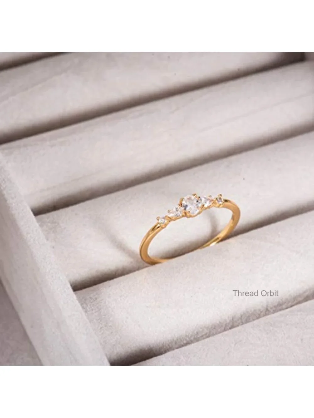18K Gold Plated Cluster Ring with Cubic Zirconia Stones Stackable Band
